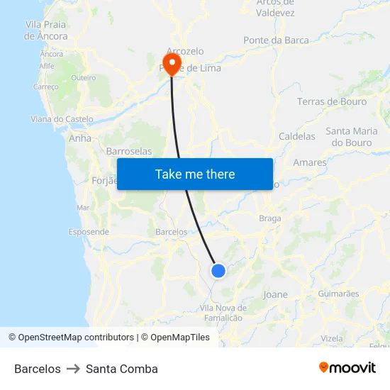 Barcelos to Santa Comba map