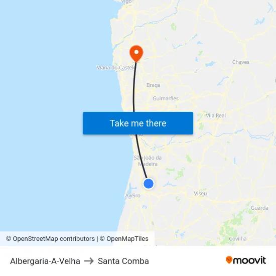 Albergaria-A-Velha to Santa Comba map