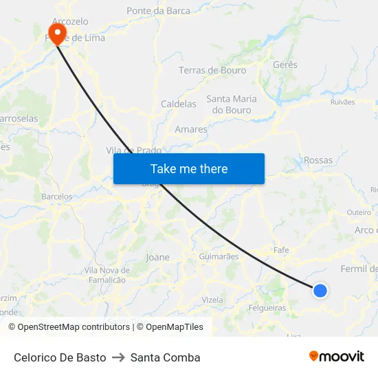 Celorico De Basto to Santa Comba map