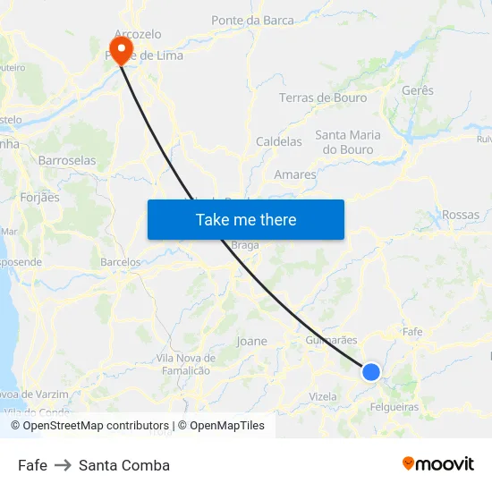 Fafe to Santa Comba map