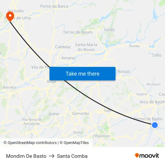 Mondim De Basto to Santa Comba map