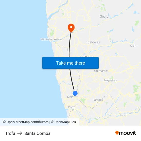 Trofa to Santa Comba map