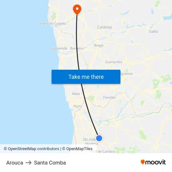 Arouca to Santa Comba map