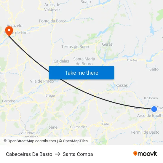 Cabeceiras De Basto to Santa Comba map