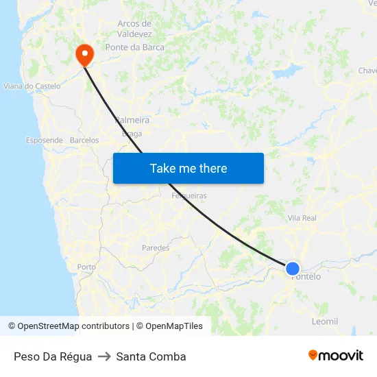 Peso Da Régua to Santa Comba map