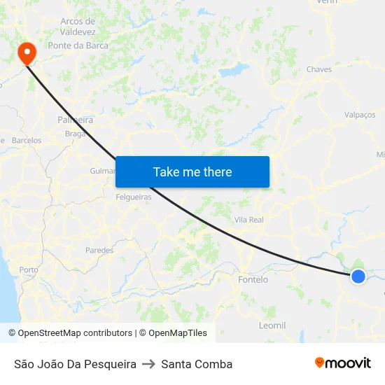 São João Da Pesqueira to Santa Comba map