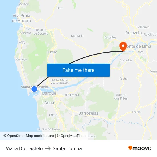 Viana Do Castelo to Santa Comba map