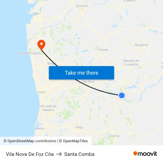 Vila Nova De Foz Côa to Santa Comba map