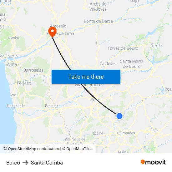 Barco to Santa Comba map