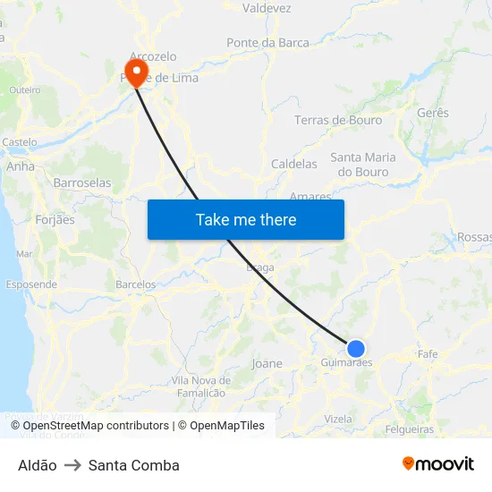 Aldão to Santa Comba map