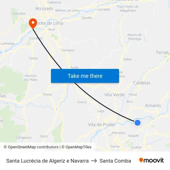 Santa Lucrécia de Algeriz e Navarra to Santa Comba map
