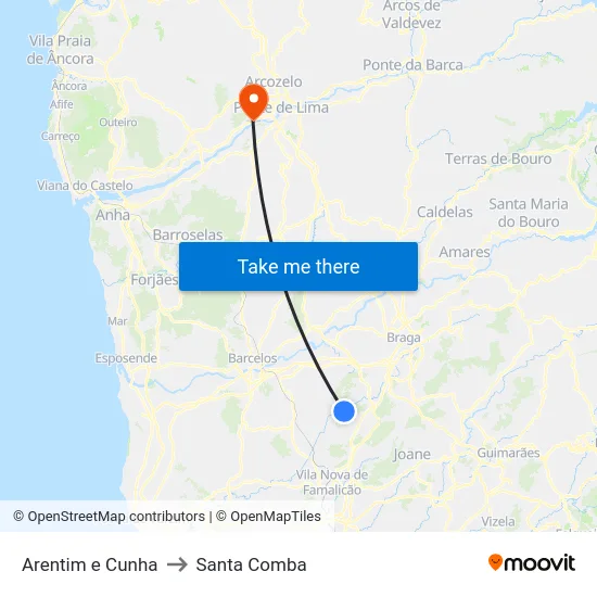 Arentim e Cunha to Santa Comba map