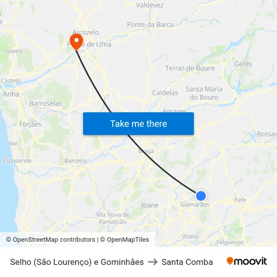 Selho (São Lourenço) e Gominhães to Santa Comba map