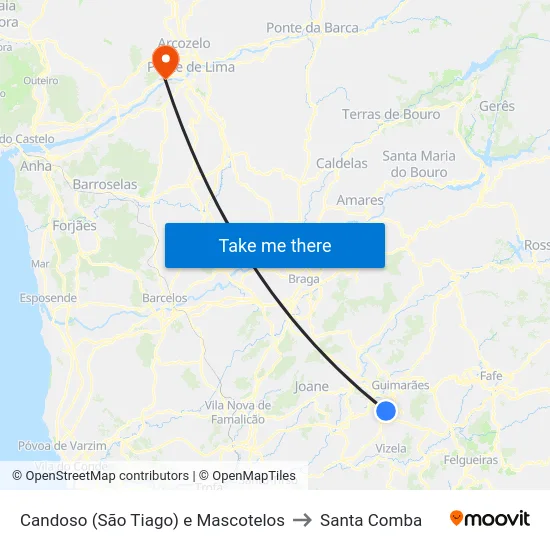 Candoso (São Tiago) e Mascotelos to Santa Comba map