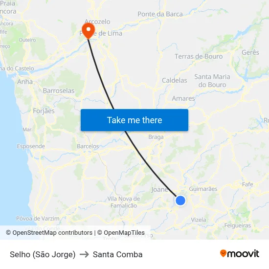 Selho (São Jorge) to Santa Comba map