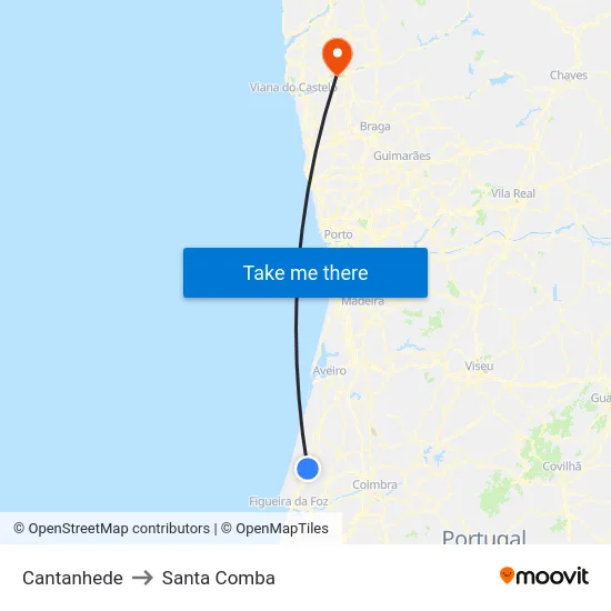Cantanhede to Santa Comba map