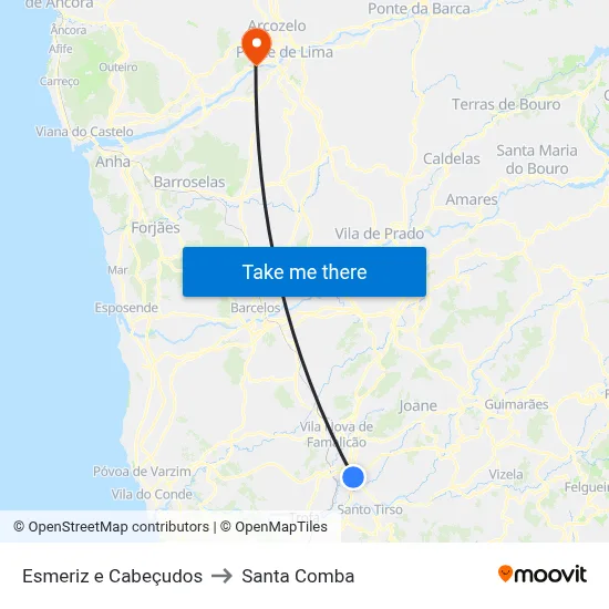 Esmeriz e Cabeçudos to Santa Comba map