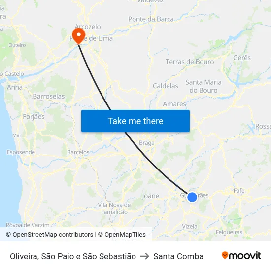 Oliveira, São Paio e São Sebastião to Santa Comba map