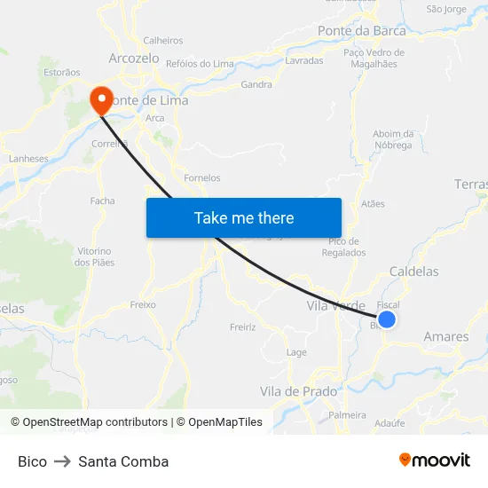Bico to Santa Comba map