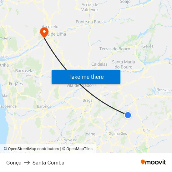 Gonça to Santa Comba map