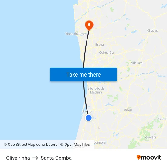 Oliveirinha to Santa Comba map