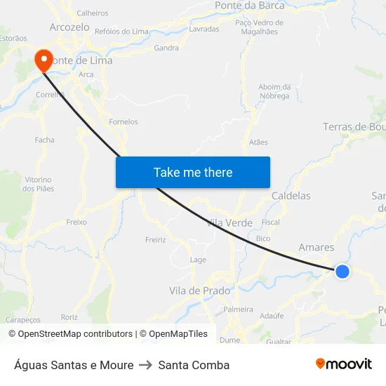 Águas Santas e Moure to Santa Comba map