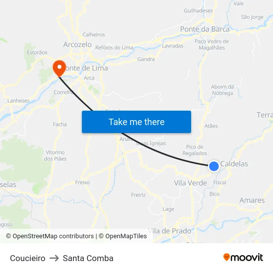 Coucieiro to Santa Comba map