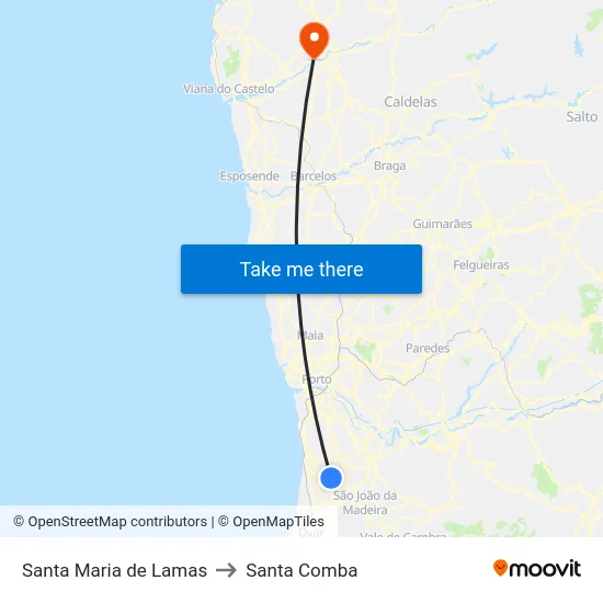 Santa Maria de Lamas to Santa Comba map