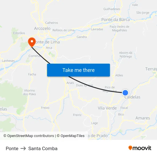 Ponte to Santa Comba map
