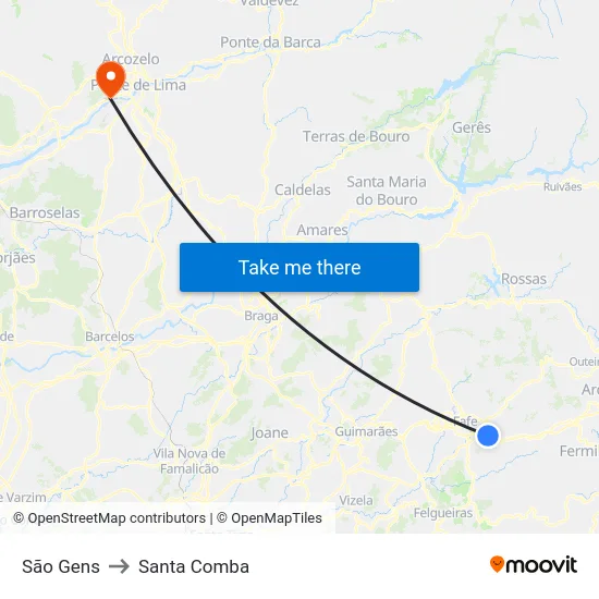 São Gens to Santa Comba map