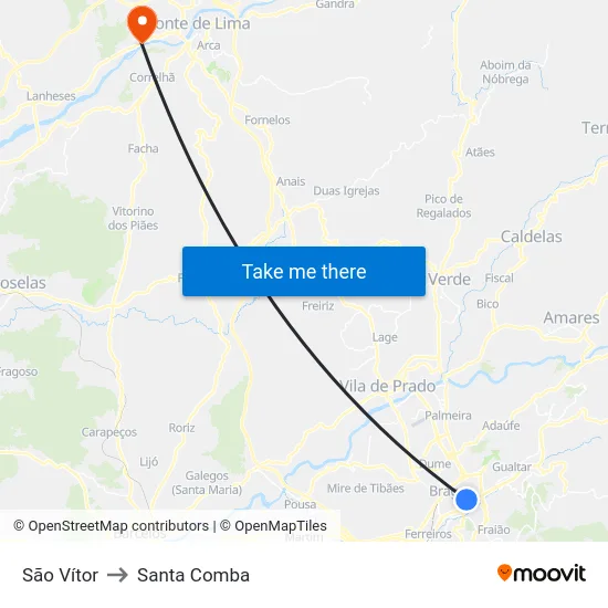 São Vítor to Santa Comba map