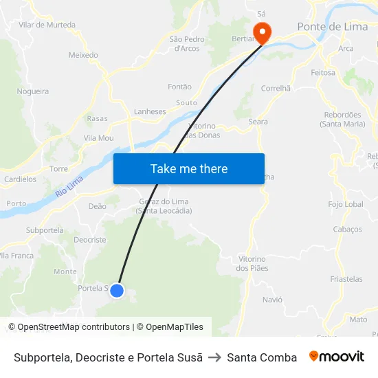 Subportela, Deocriste e Portela Susã to Santa Comba map