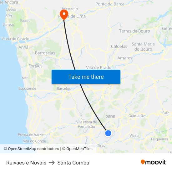 Ruivães e Novais to Santa Comba map
