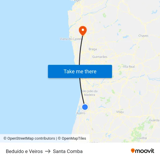 Beduído e Veiros to Santa Comba map