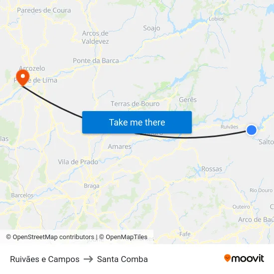 Ruivães e Campos to Santa Comba map