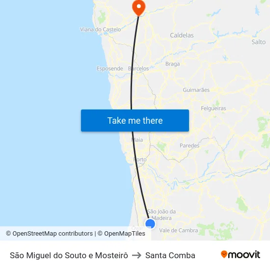São Miguel do Souto e Mosteirô to Santa Comba map