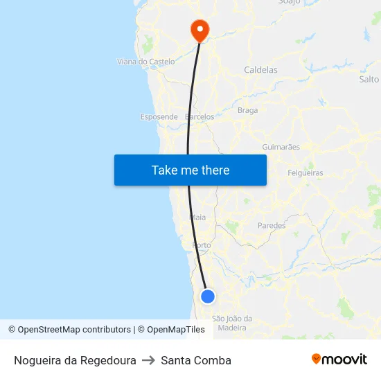 Nogueira da Regedoura to Santa Comba map