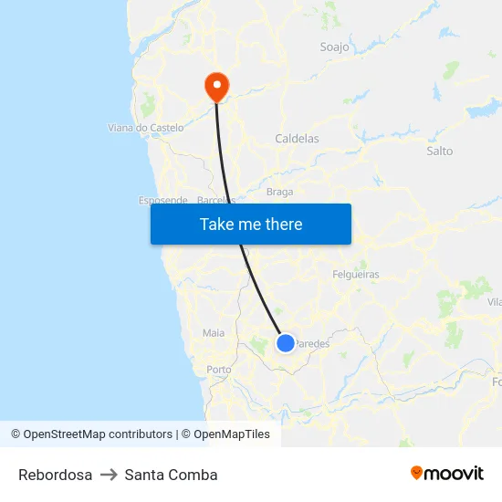 Rebordosa to Santa Comba map