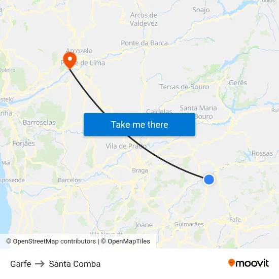 Garfe to Santa Comba map
