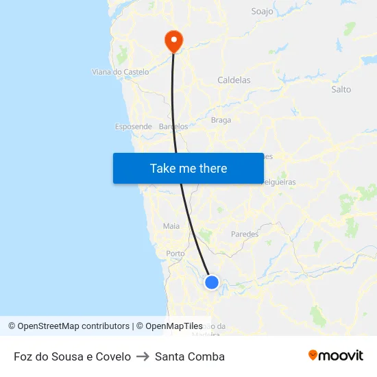 Foz do Sousa e Covelo to Santa Comba map