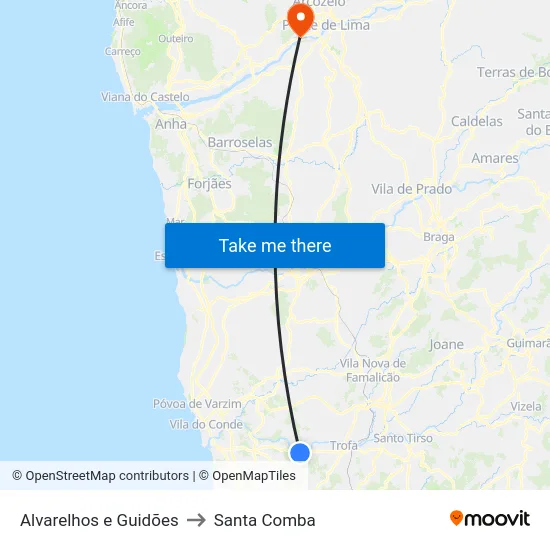 Alvarelhos e Guidões to Santa Comba map