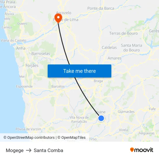 Mogege to Santa Comba map