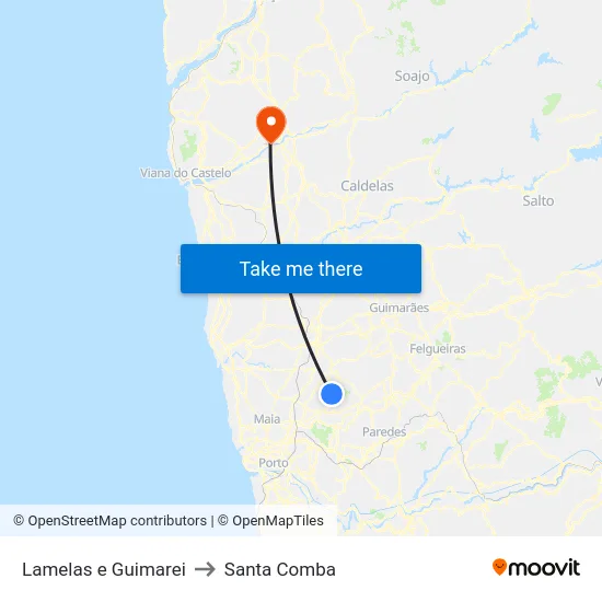 Lamelas e Guimarei to Santa Comba map
