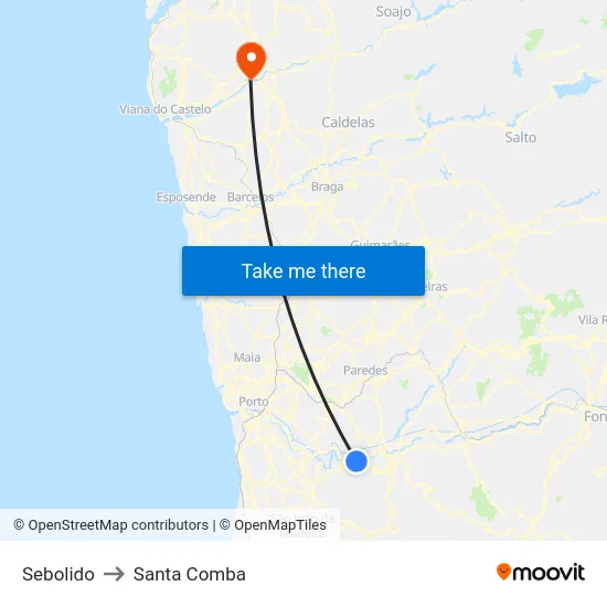 Sebolido to Santa Comba map