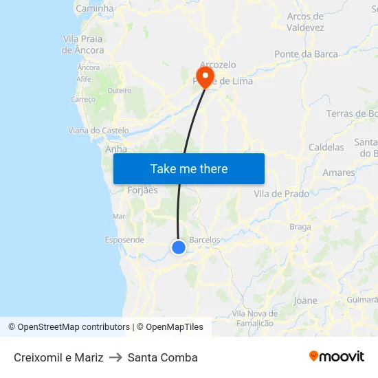 Creixomil e Mariz to Santa Comba map