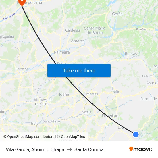 Vila Garcia, Aboim e Chapa to Santa Comba map