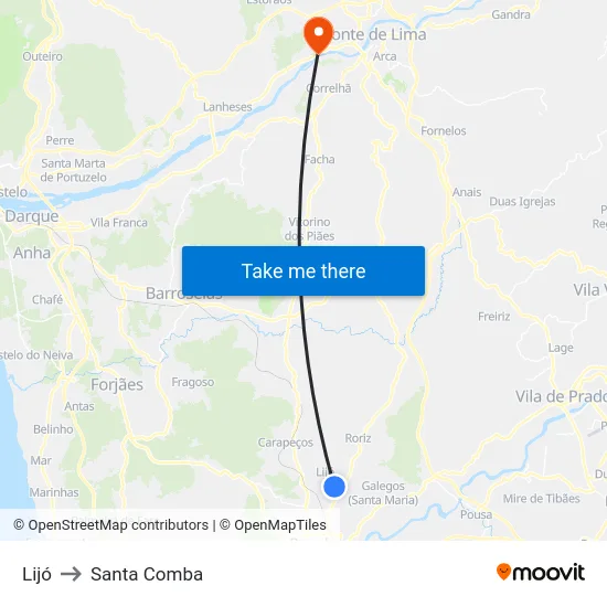Lijó to Santa Comba map