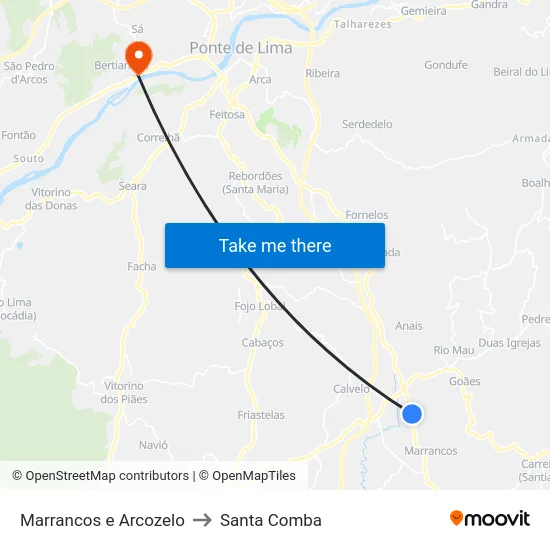 Marrancos e Arcozelo to Santa Comba map
