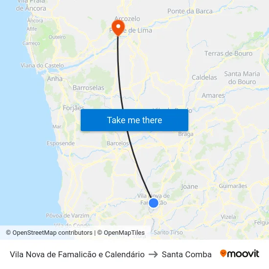 Vila Nova de Famalicão e Calendário to Santa Comba map