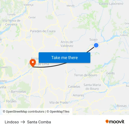 Lindoso to Santa Comba map